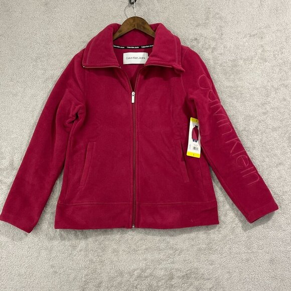 NEW Calvin Klein Jeans Womens S Red Full Zip Fleece Sweatshirt - Picture 2 of 10